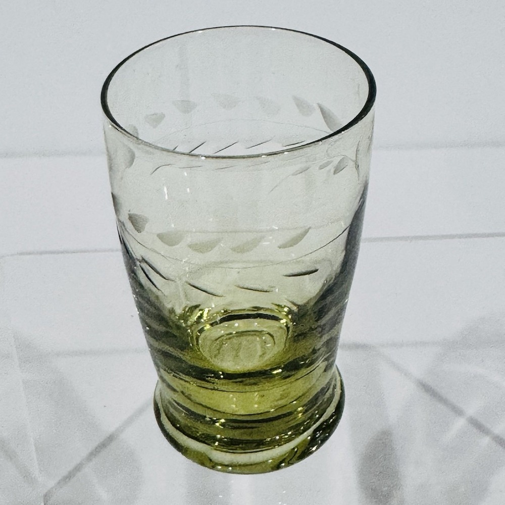 Vintage Pioneer Glass Willow Moon Schnapps ‎ Shot Glass Deep Yellow Etched Glass
